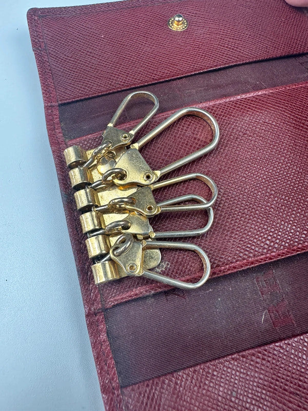 Nova Check Burgundy Leather Keyholder - Zage Vintage