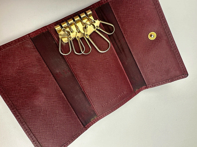 Nova Check Burgundy Leather Keyholder - Zage Vintage