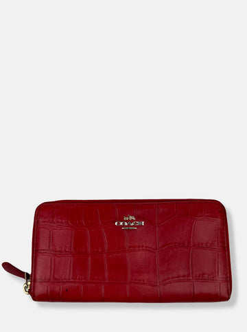 Red Crocodile Leather Long Zip Wallet