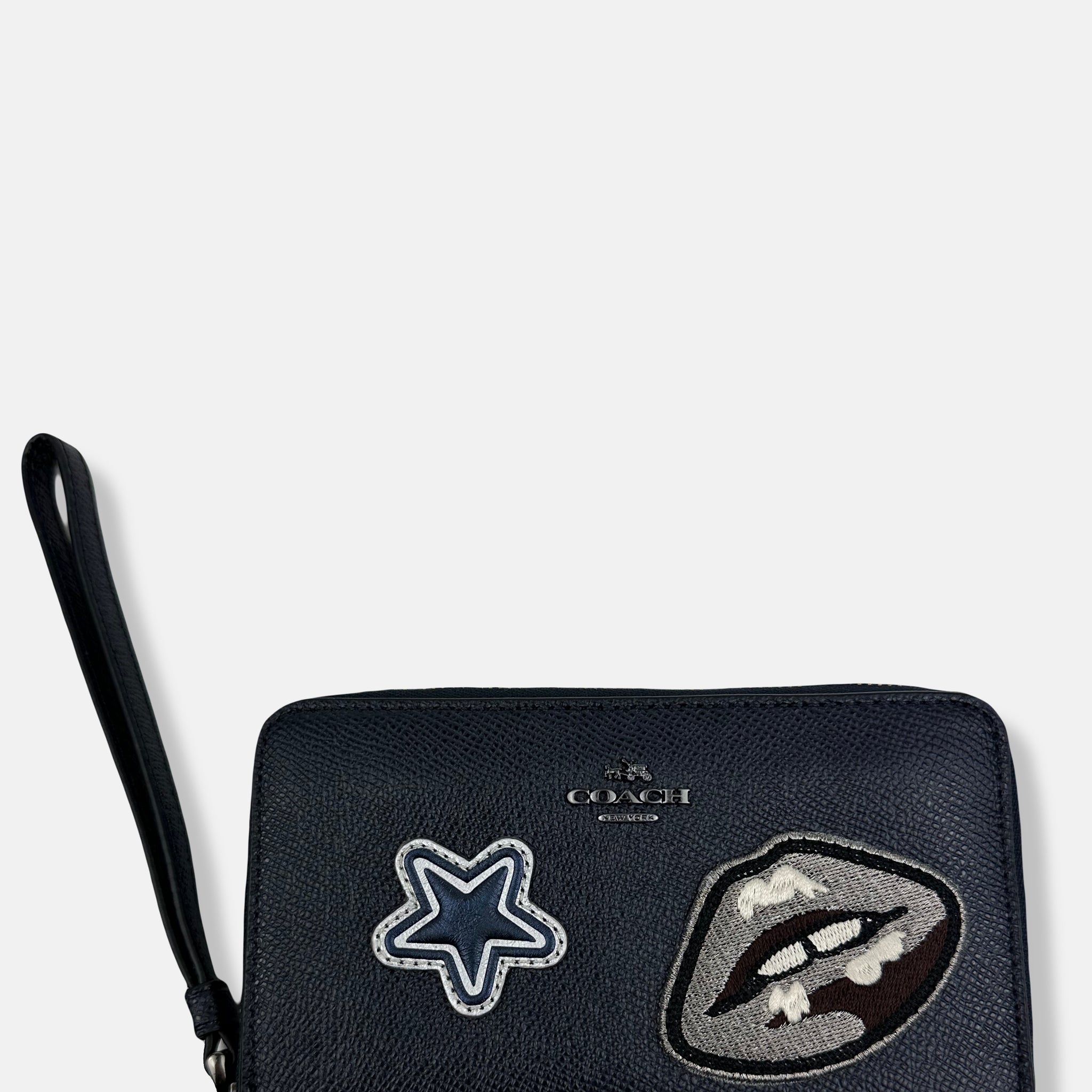 Midnight Blue Varsity Patch Leather Zip Wallet
