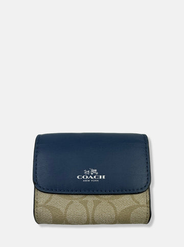 Signature Blue Leather Mini Wallet