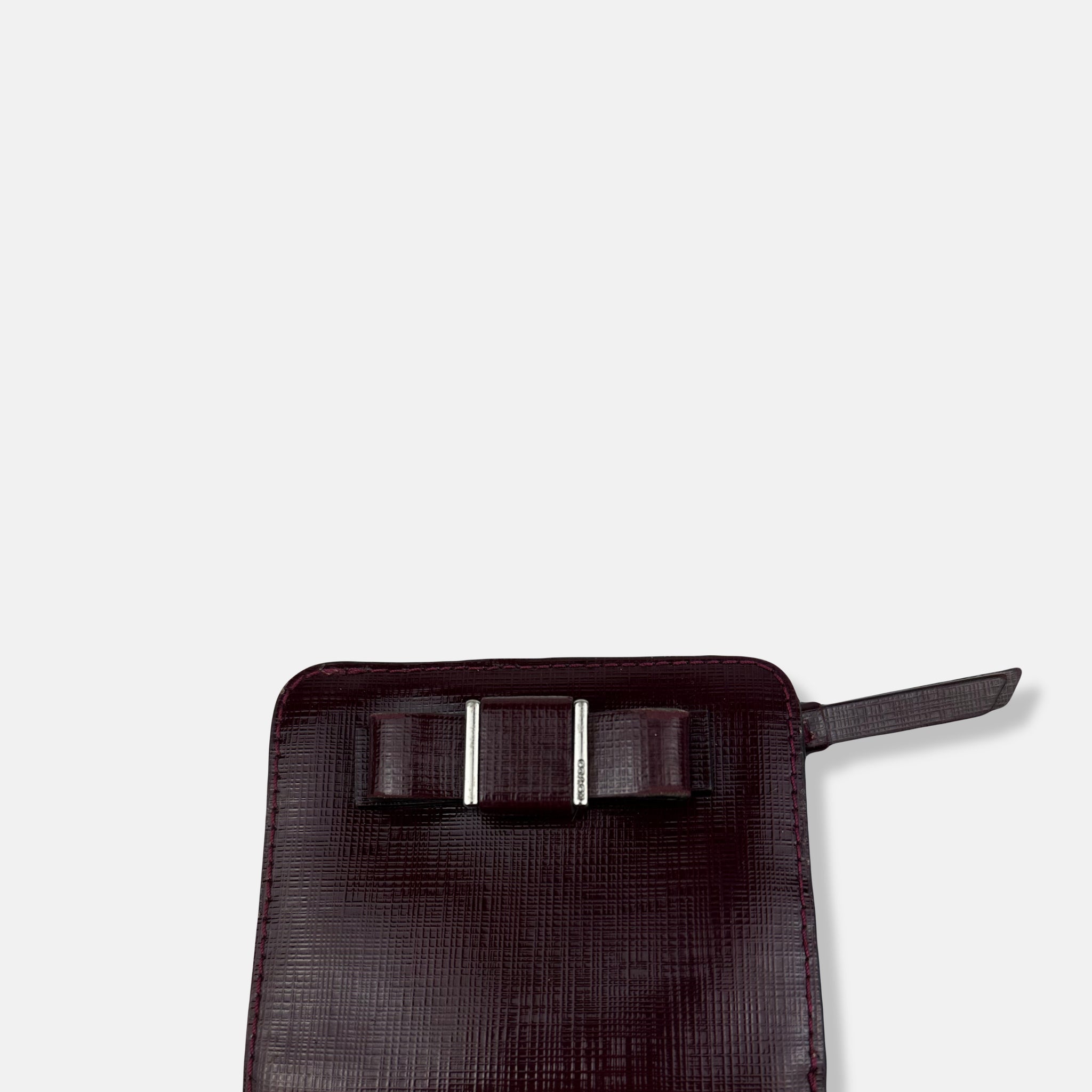 Burgundy Bow Leather Mini Wallet