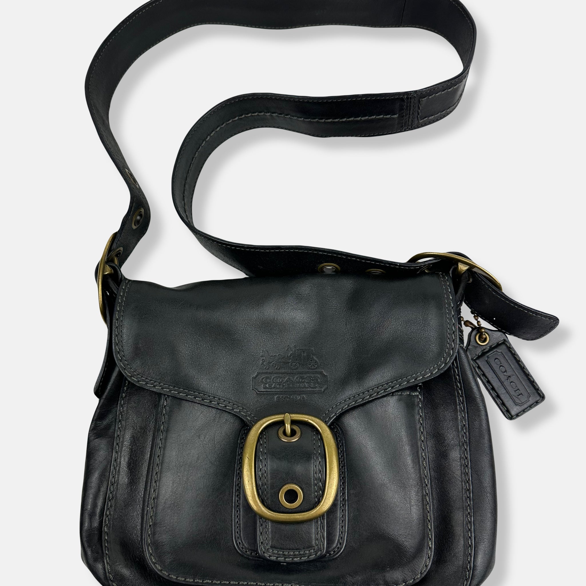 Black Leather Bleeker Flap Shoulder Bag