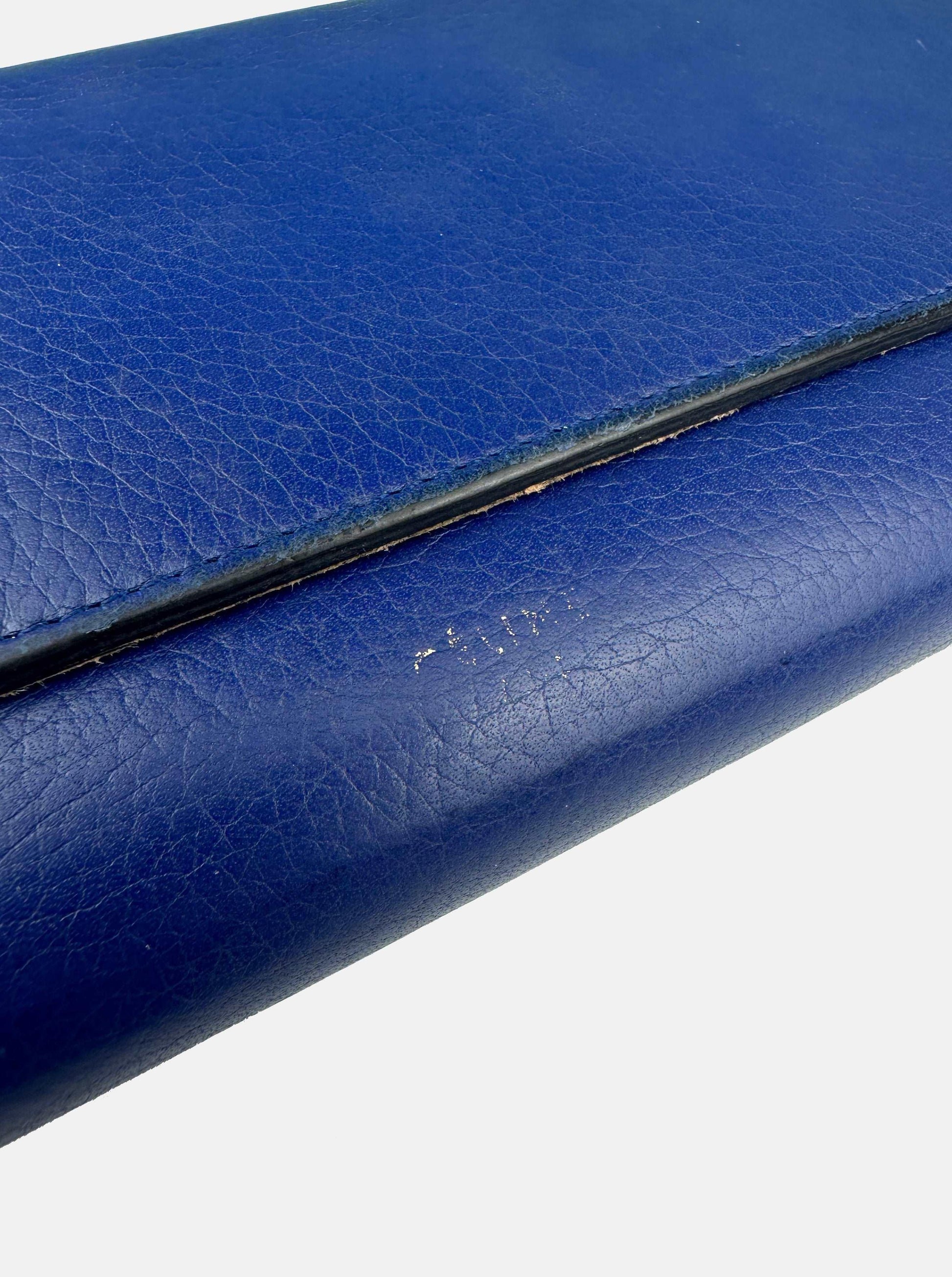 Blue Leather Multi-Compartment Purse