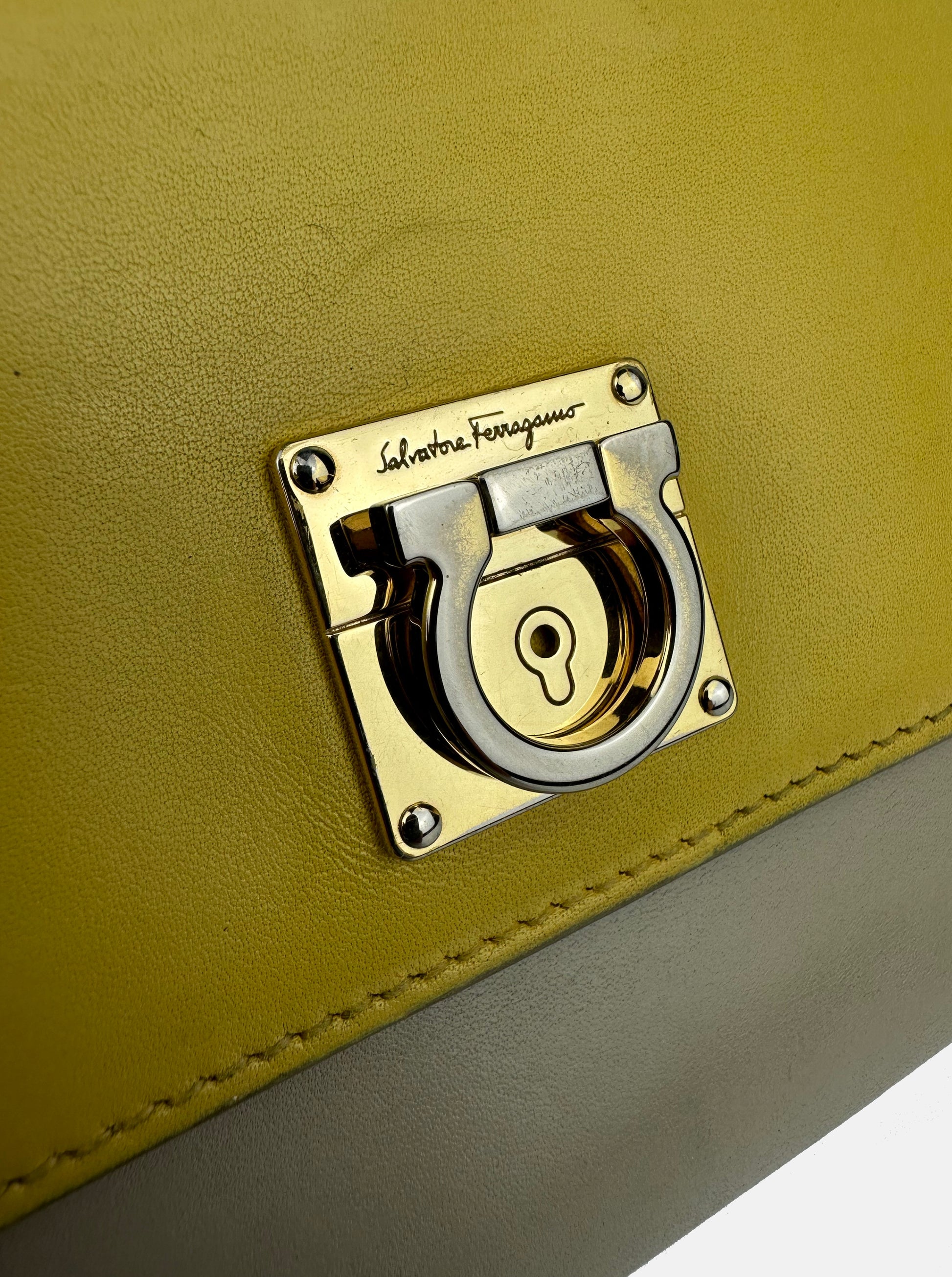 Yellow Two Tone Leather Gancio Lock Purse - Zage Vintage
